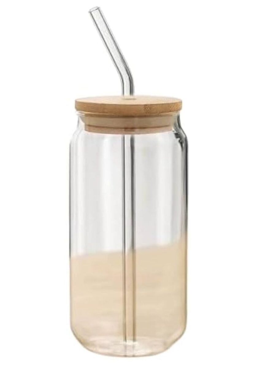 Glass Tumbler with Bamboo Lid and Straw