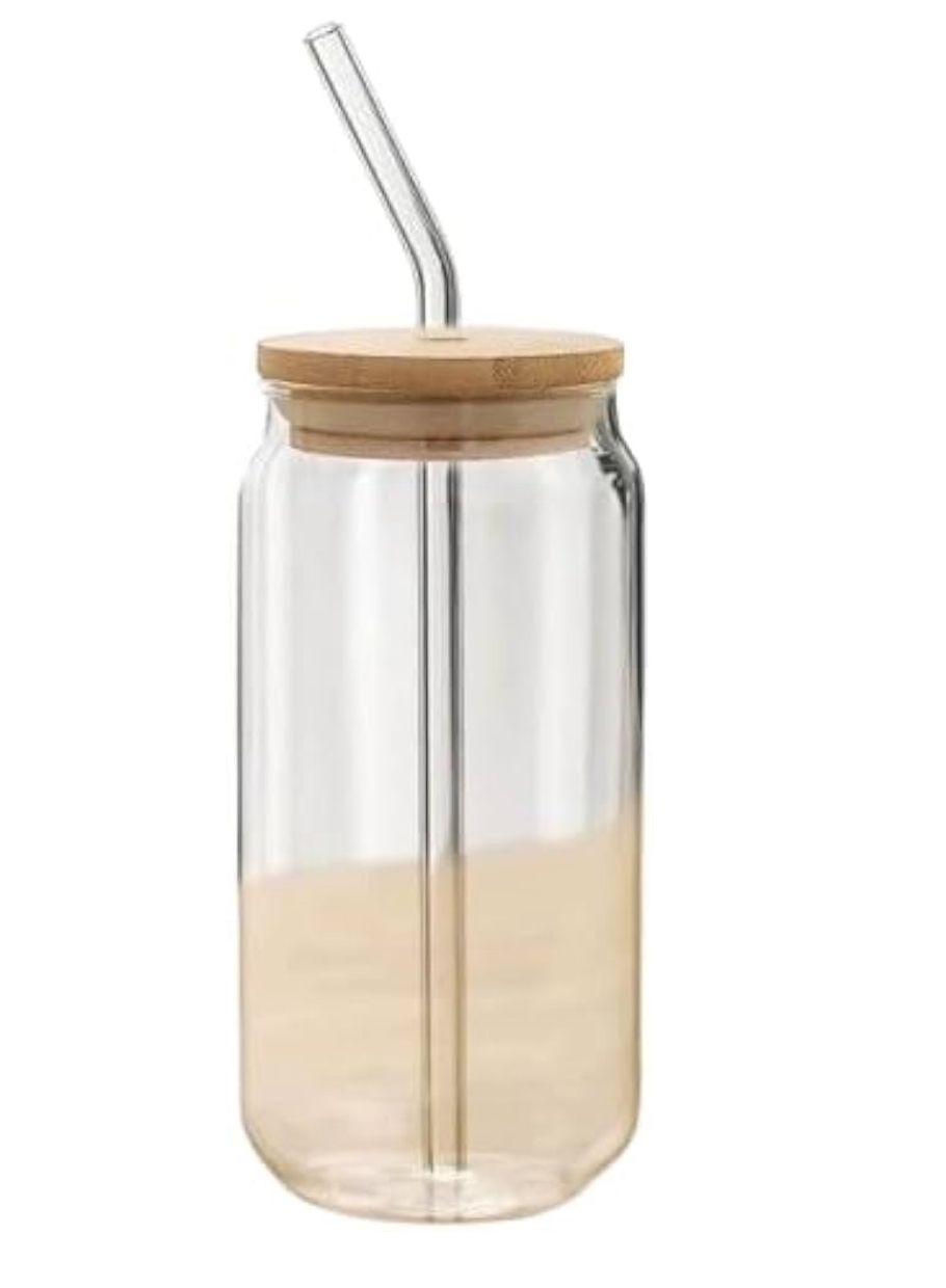 Glass Tumbler with Bamboo Lid and Straw