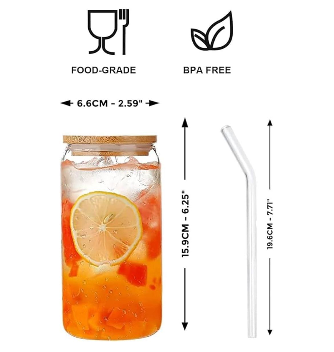 Glass Tumbler with Bamboo Lid and Straw - Image 2