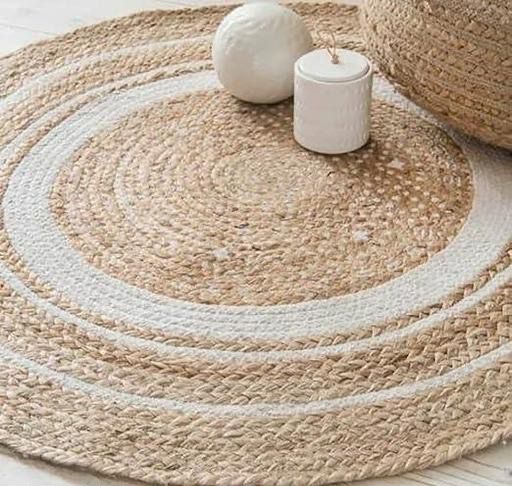 Natural Jute Reversible Rug Hand Braided Round Area Rug for Home Décor Reversible Rugs for Kitchen Living Room Entryway