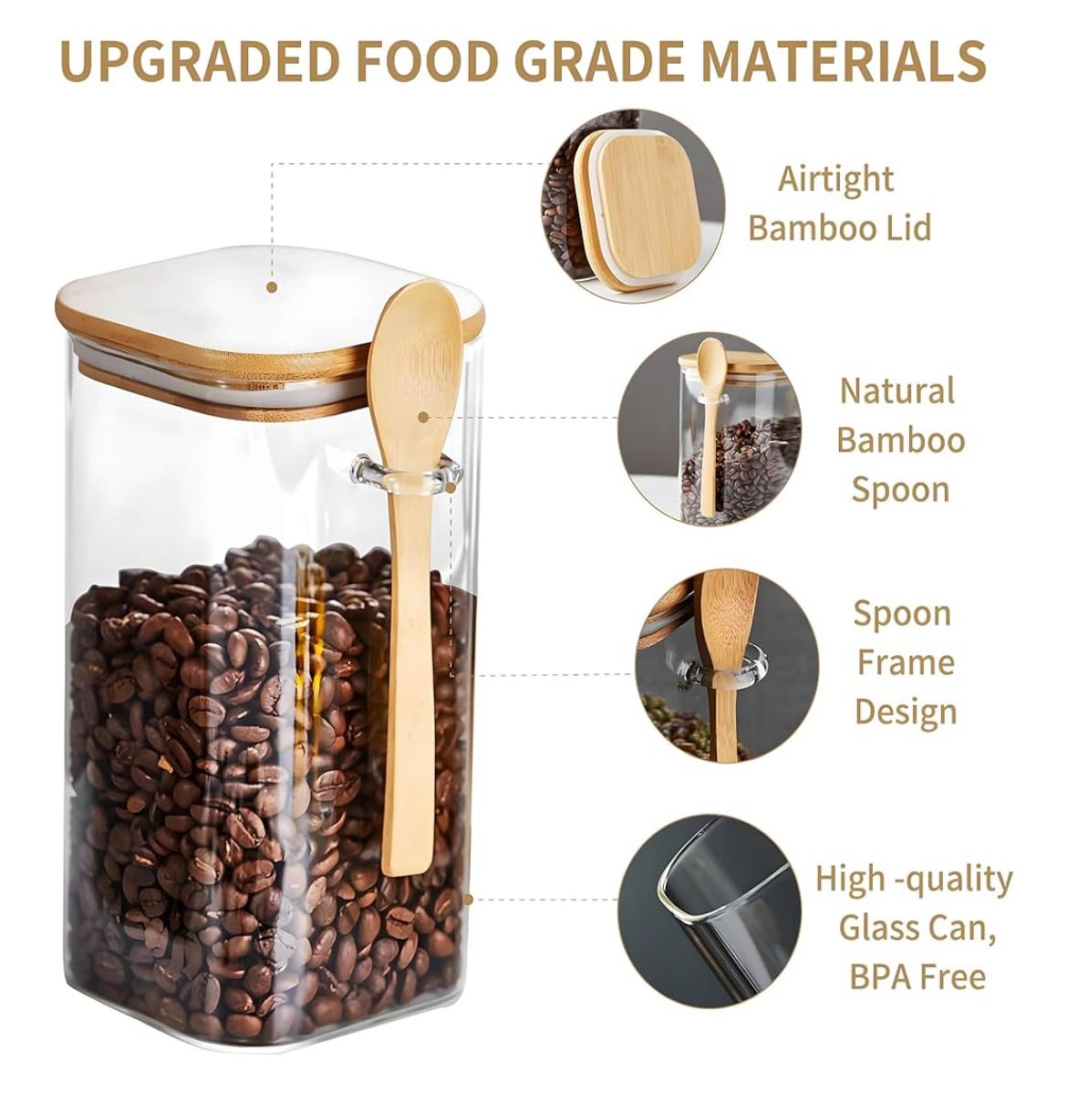 Glass Storage Jar with Bamboo Lid & Spoon - Image 3