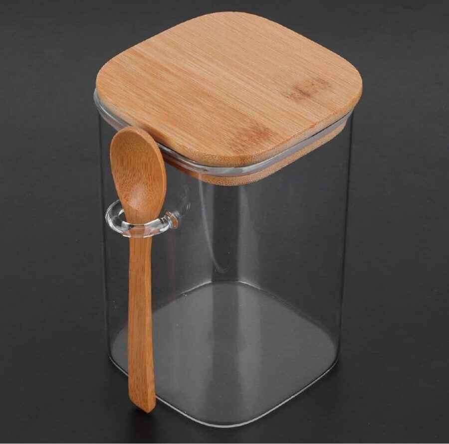 Glass Storage Jar with Bamboo Lid & Spoon